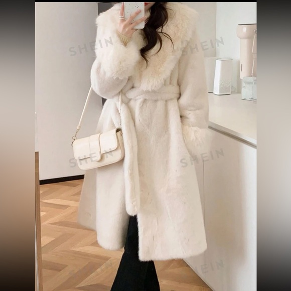 Solid open front belted fuzzy coat - Picture 1 of 2